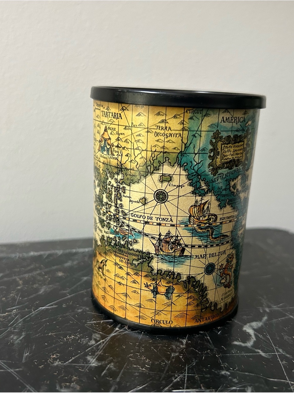 MCM Pencil Holder Map Print  deal Accessory Yellow & Blue Mid Century